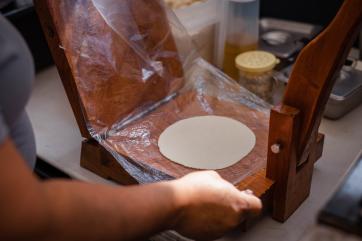 Elvia makes hand-made tortillas 