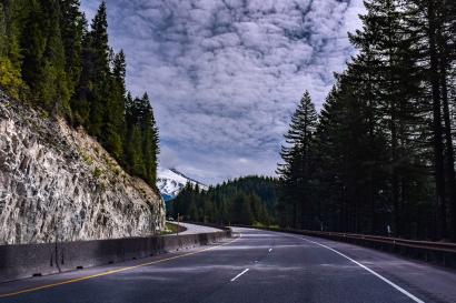 A paved road leads up to mt. hood