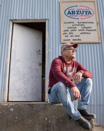 Antonio Garcia outside of Abzuya Woodworking